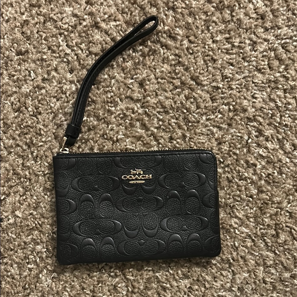 Coach Black Leather Embossed Wristlet